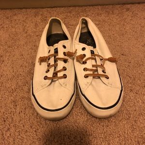 White Sperry slip ons